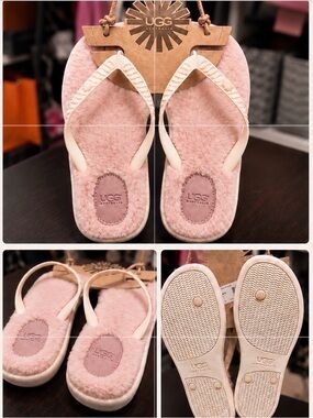 UGG Pink Plush Flip Flops
